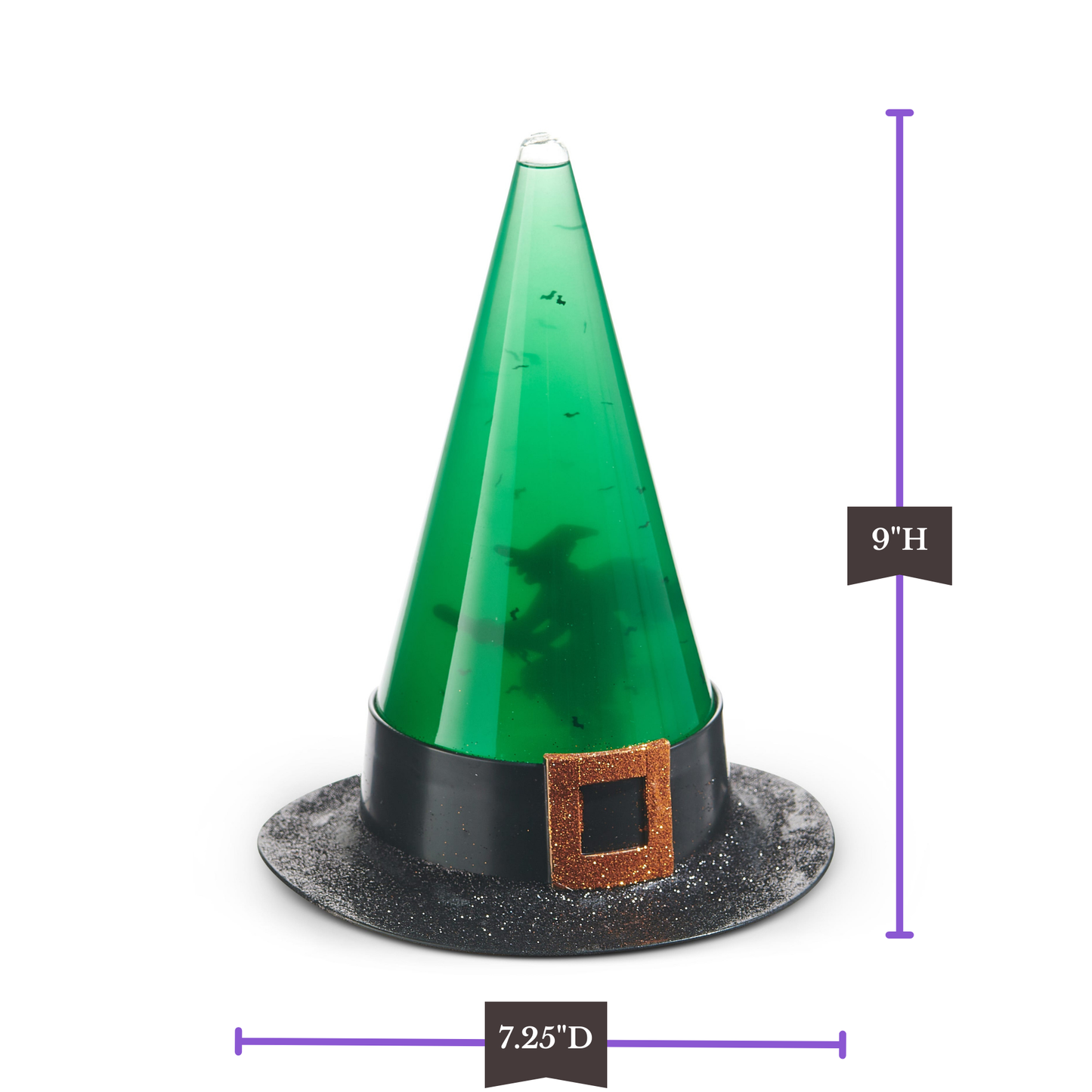 RAZ Imports 9" Lighted Swirling Witch and Bats Glitter Water Lantern Hat Halloween Decoration