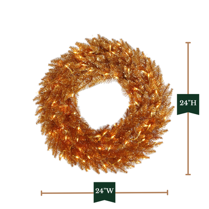 24" Copper Tinsel Pre-lit Artificial Christmas Wreath with Warm White LED Lights by Vickerman
