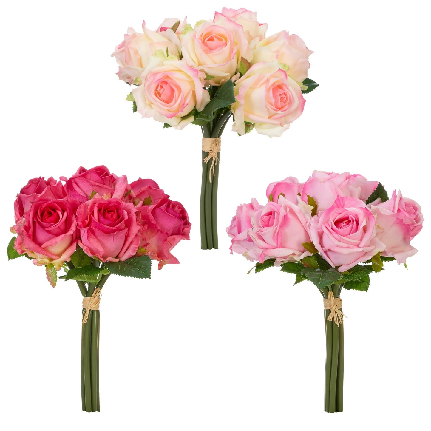 RAZ Imports Real Touch 12" Rose Bouquet Flower Bundle, Dark Pink