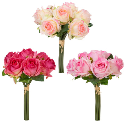 RAZ Imports Real Touch 12" Rose Bouquet Flower Bundle, Dark Pink