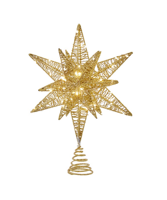 Kurt S. Adler Gold Glittered Starburst Warm White LED 15" Christmas Tree Topper