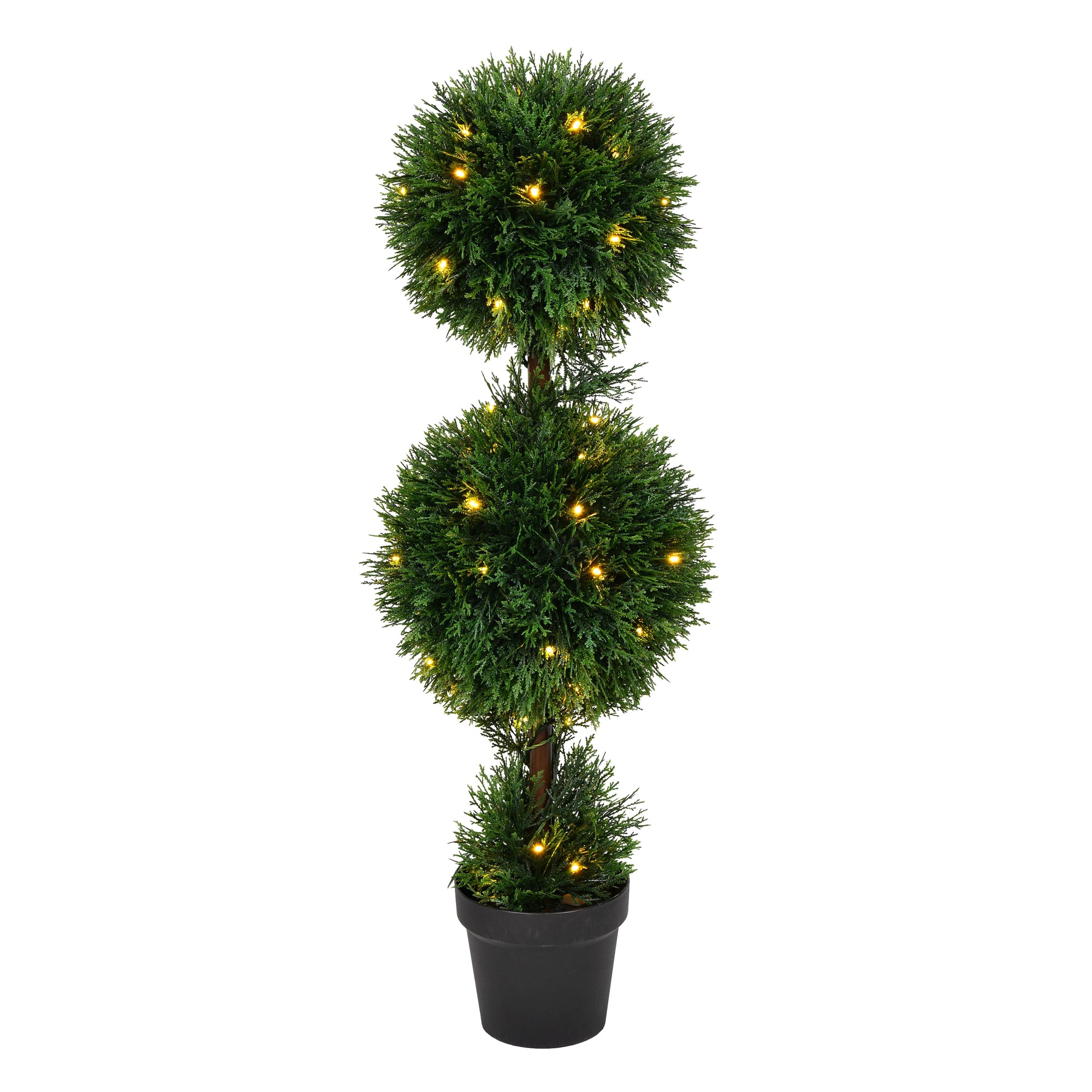 Outdoor Cedar 3' Artificial Double Ball Topiary with Warm White LED Clear Lights