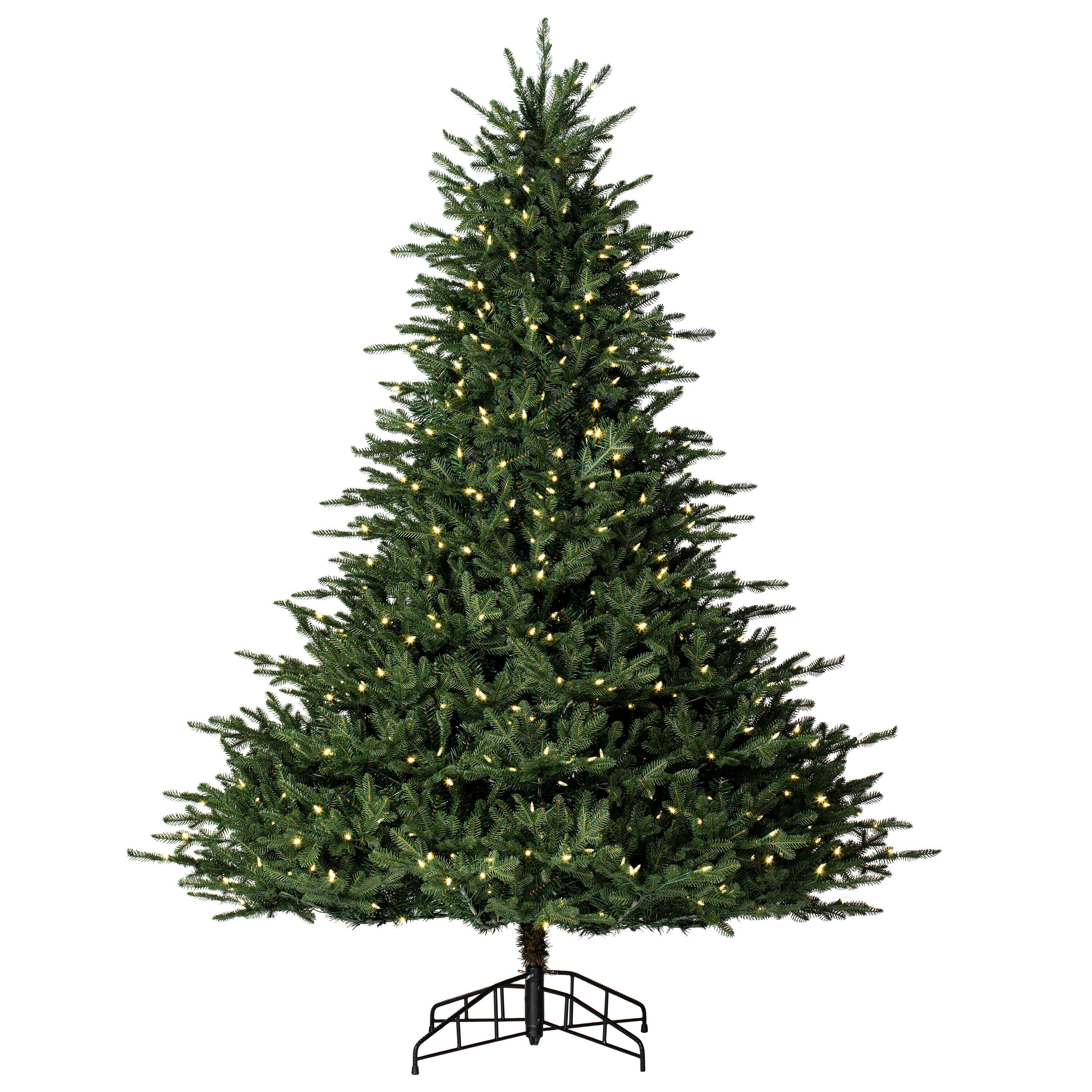 Decorated Christmas tree with lights on a white background