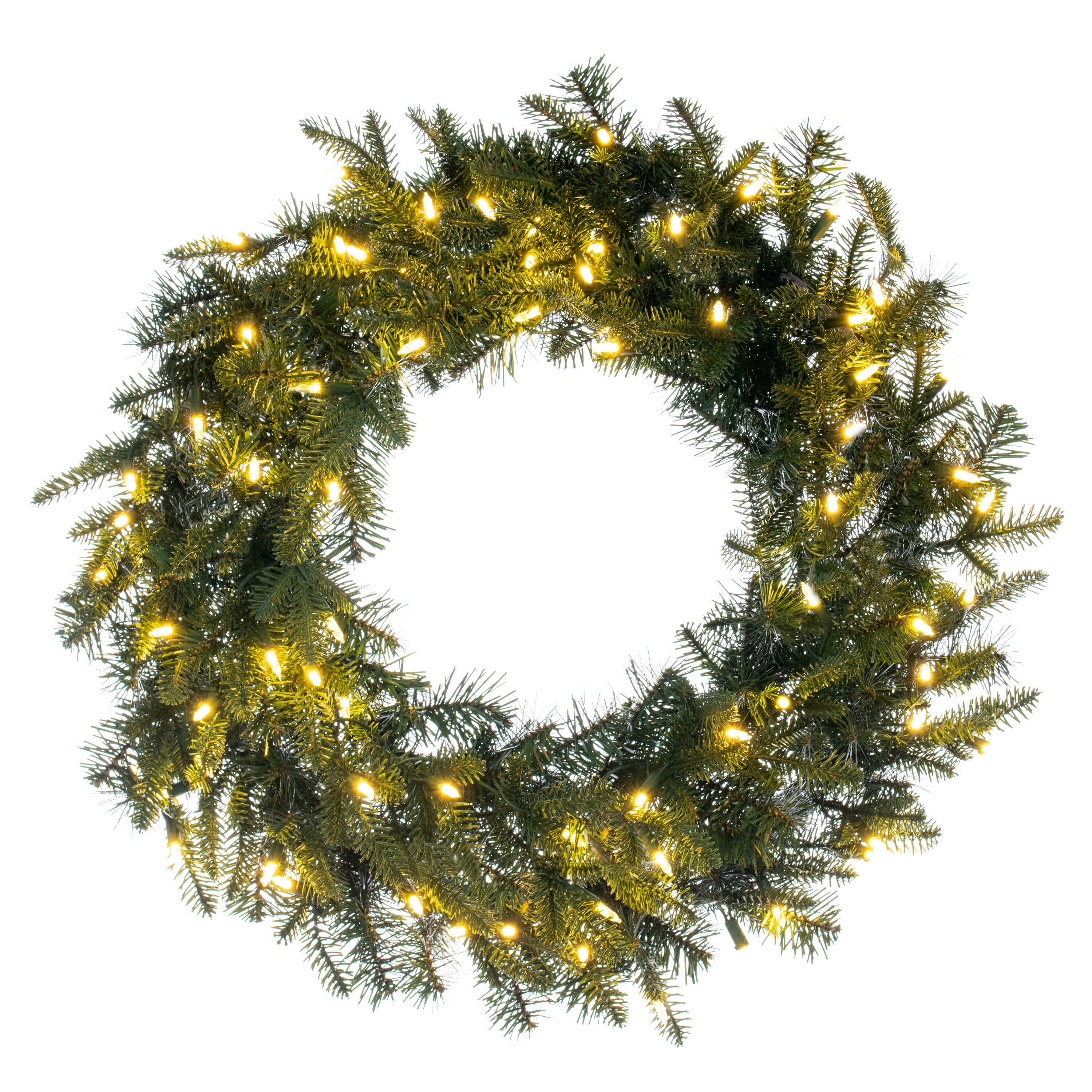Christmas wreath with lights on a white background