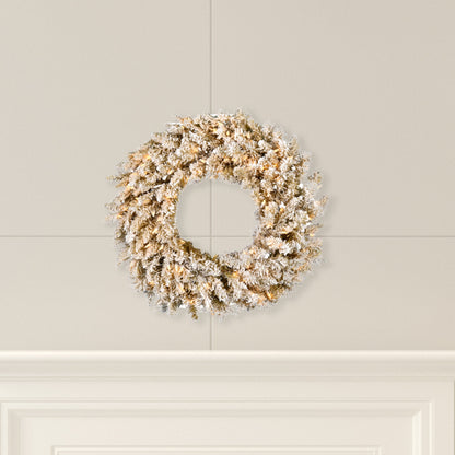 24" Flocked Gold Fir Pre-lit Christmas Wreath with Warm White LED Lights by Vickerman