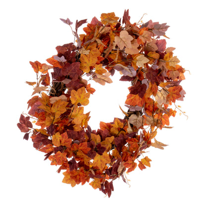 Crimson Canopy Maple Leaf 22" Orange Fall Artificial Wreath
