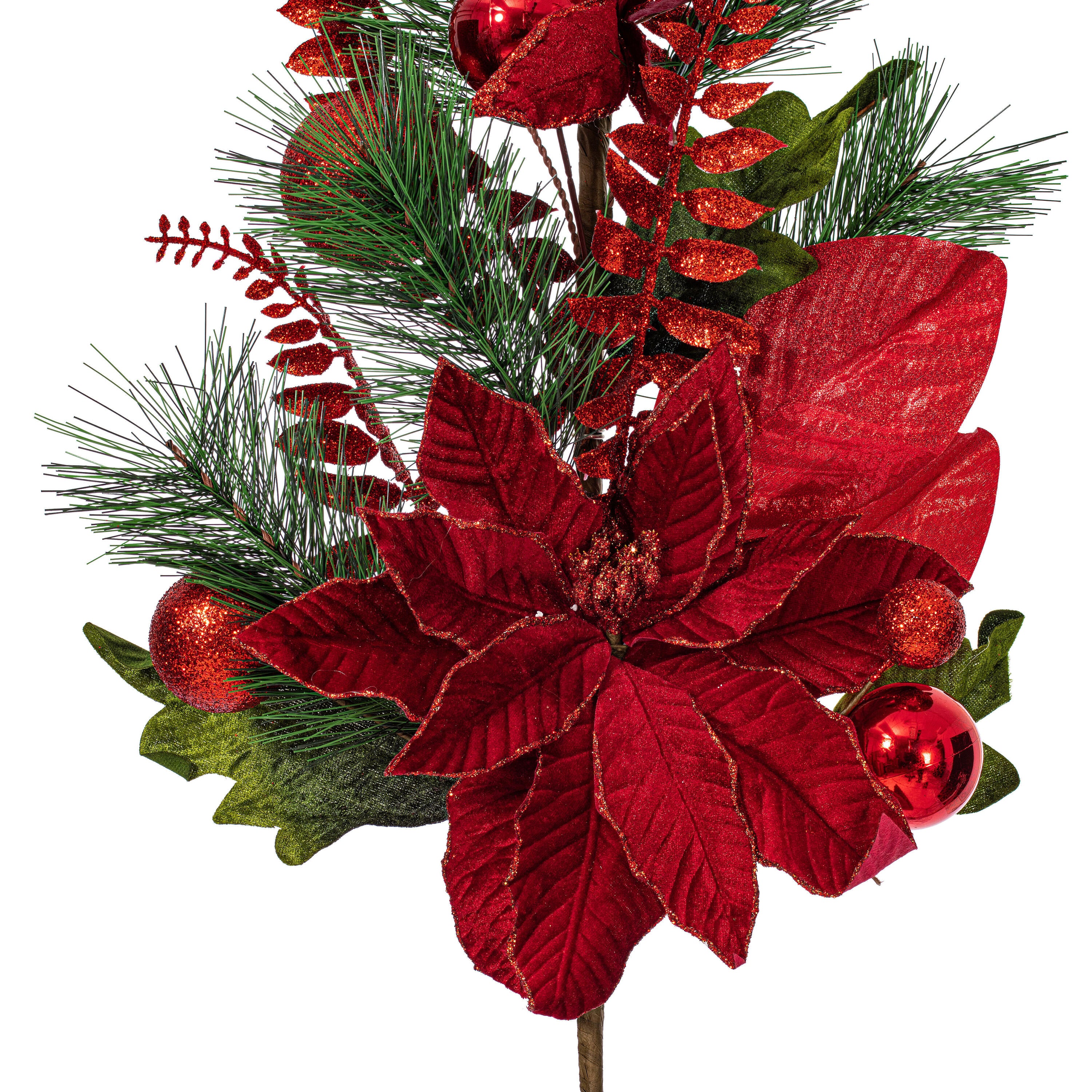 Merry & Bright 28" Red Poinsettia Decorative Christmas Tree Spray