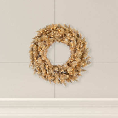 Gold Fir 24" Artificial Christmas Wreath with Warm White LED Lights
