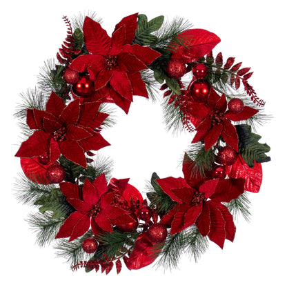 Merry & Bright 28” Red Poinsettia Decorative Artificial Christmas Wreath