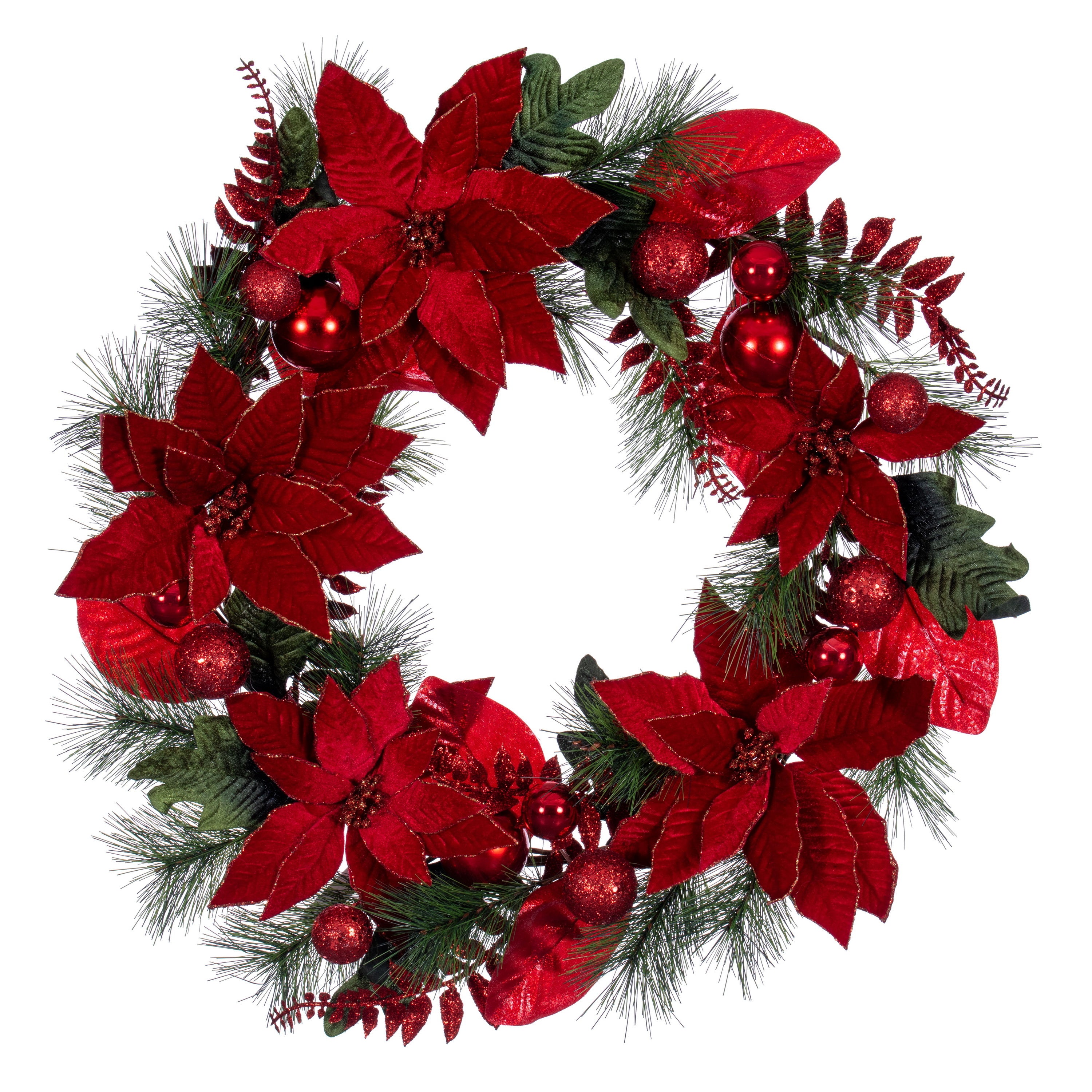Merry & Bright 28” Red Poinsettia Decorative Artificial Christmas Wreath
