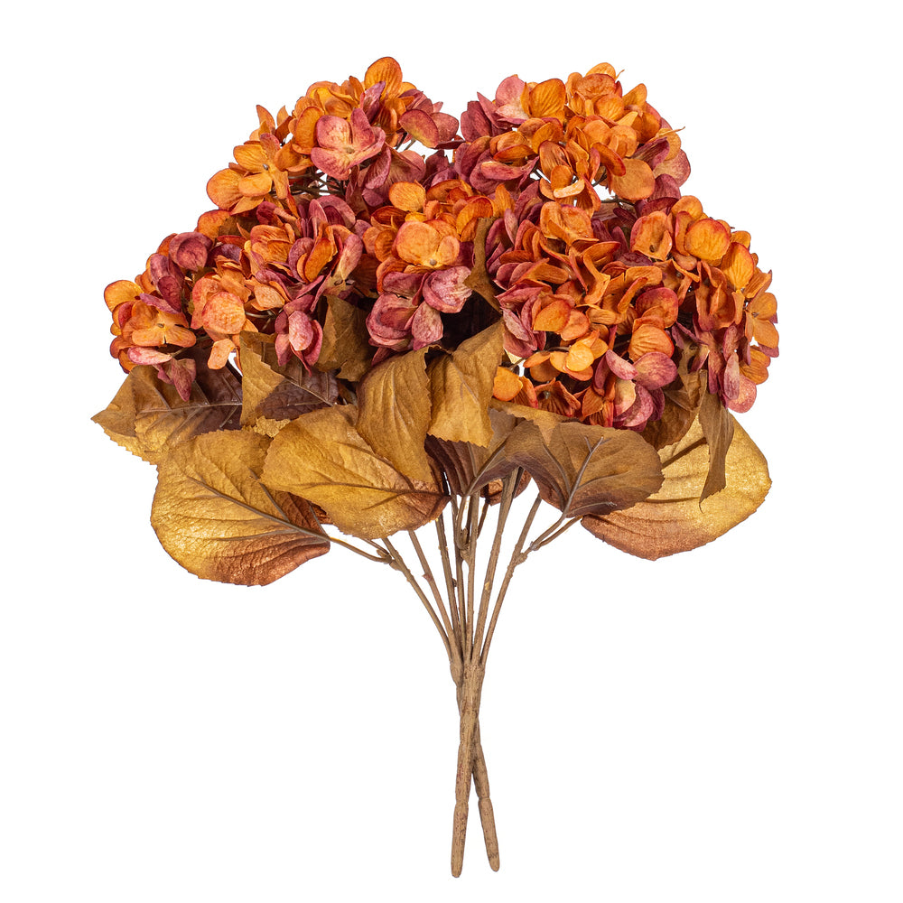 Hydrangea Harvest Rusted Orange 16.5" Bush Stems - Set of 2