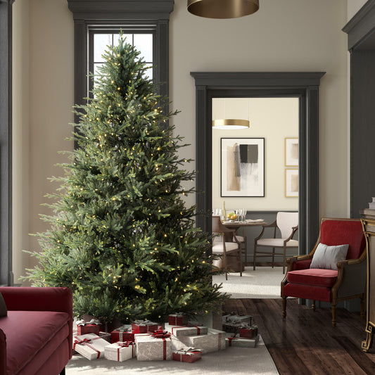 Itasca Fraser Fir 8.5' Artificial Christmas Tree with Warm White LED Clear Dura-lit Mini Lights