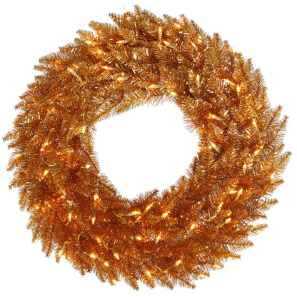 Vickerman 24" Copper Tinsel Pre-lit Artificial Christmas Wreath with Warm White LED Lights