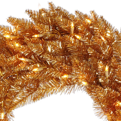 24" Copper Tinsel Pre-lit Artificial Christmas Wreath with Warm White LED Lights by Vickerman