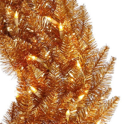 24" Copper Tinsel Pre-lit Artificial Christmas Wreath with Warm White LED Lights by Vickerman