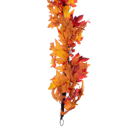 Autumn Maple Leaf 6' Red Fall Artificial Garland with Berries