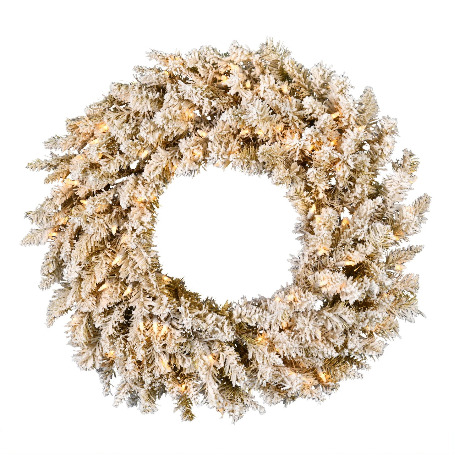 Vickerman 24" Frosted Flocked Gold Pre-lit Christmas Wreath with Warm White LED Lights