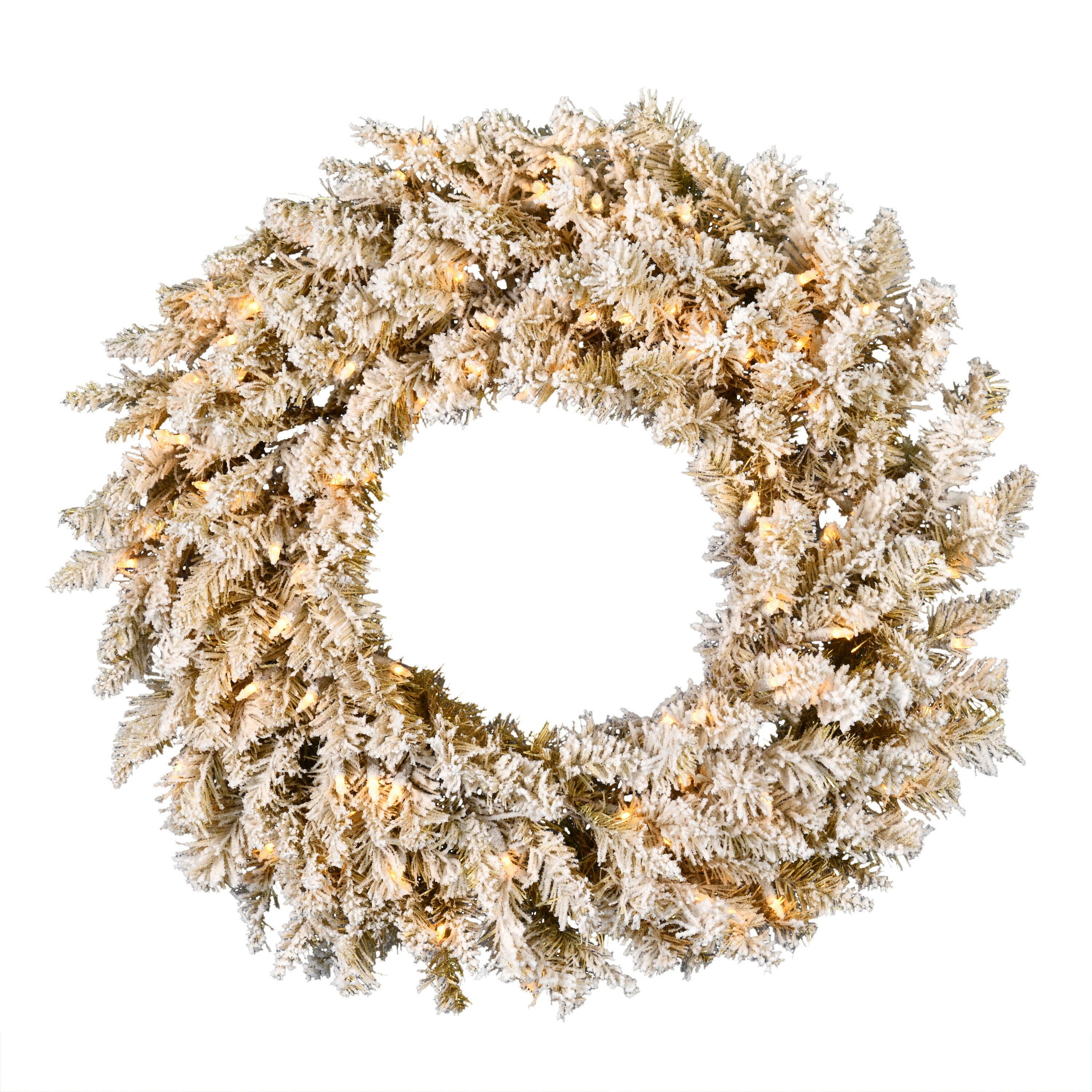 Vickerman 24" Frosted Flocked Gold Pre-lit Christmas Wreath with Warm White LED Lights