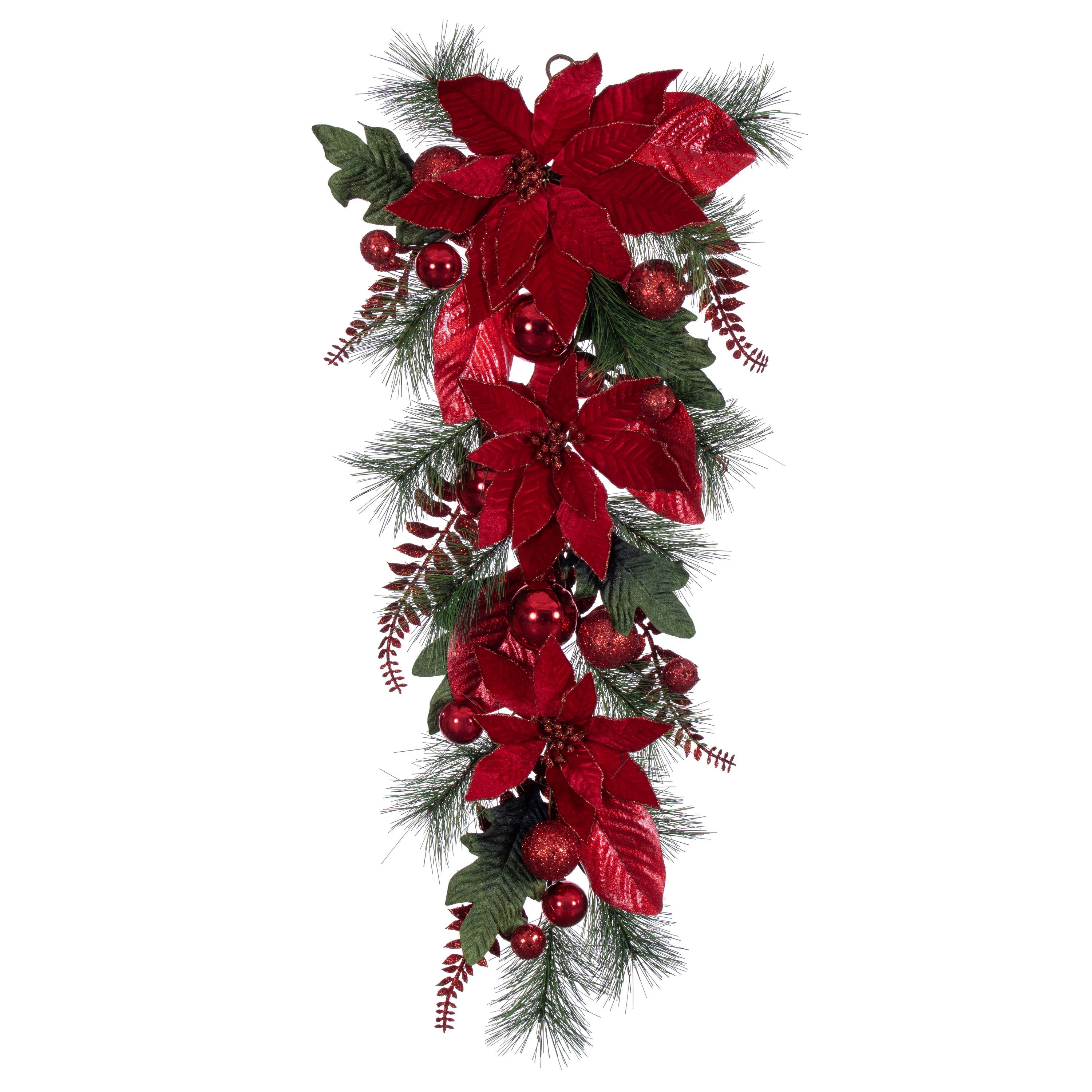 Merry & Bright 32" Red Poinsettia Decorative Christmas Swag