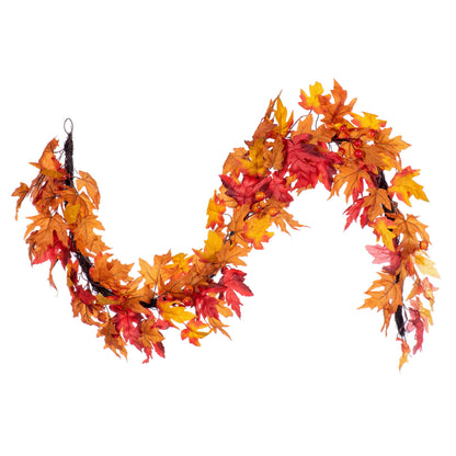 Autumn Maple Leaf 6' Red Fall Artificial Garland with Berries