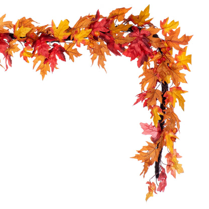 Autumn Maple Leaf 6' Red Fall Artificial Garland with Berries