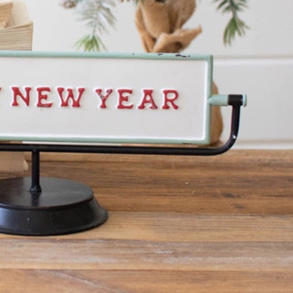 Kalalou 14.5" Merry Christmas & Happy New Year Tabletop Two-Sided Enamel Metal Flip Sign