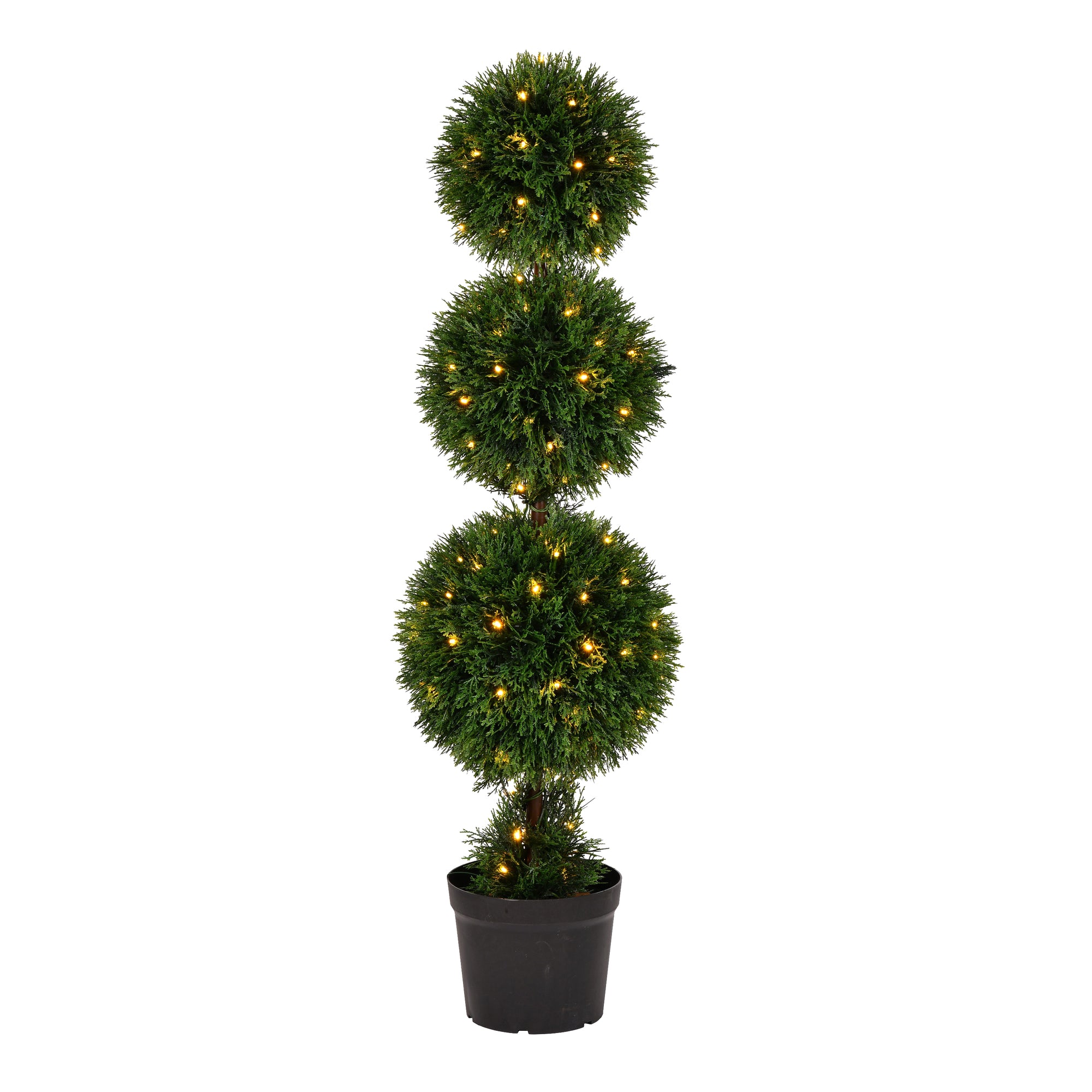 Outdoor Cedar 4' Artificial Triple Ball Topiary with Warm White LED Clear Lights