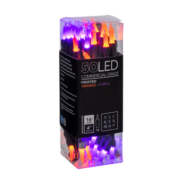 Vickerman 50 Count Halloween Orange and Purple LED Light Strand on Black Wire, Commercial Grade Light Strand, Halloween Decorations