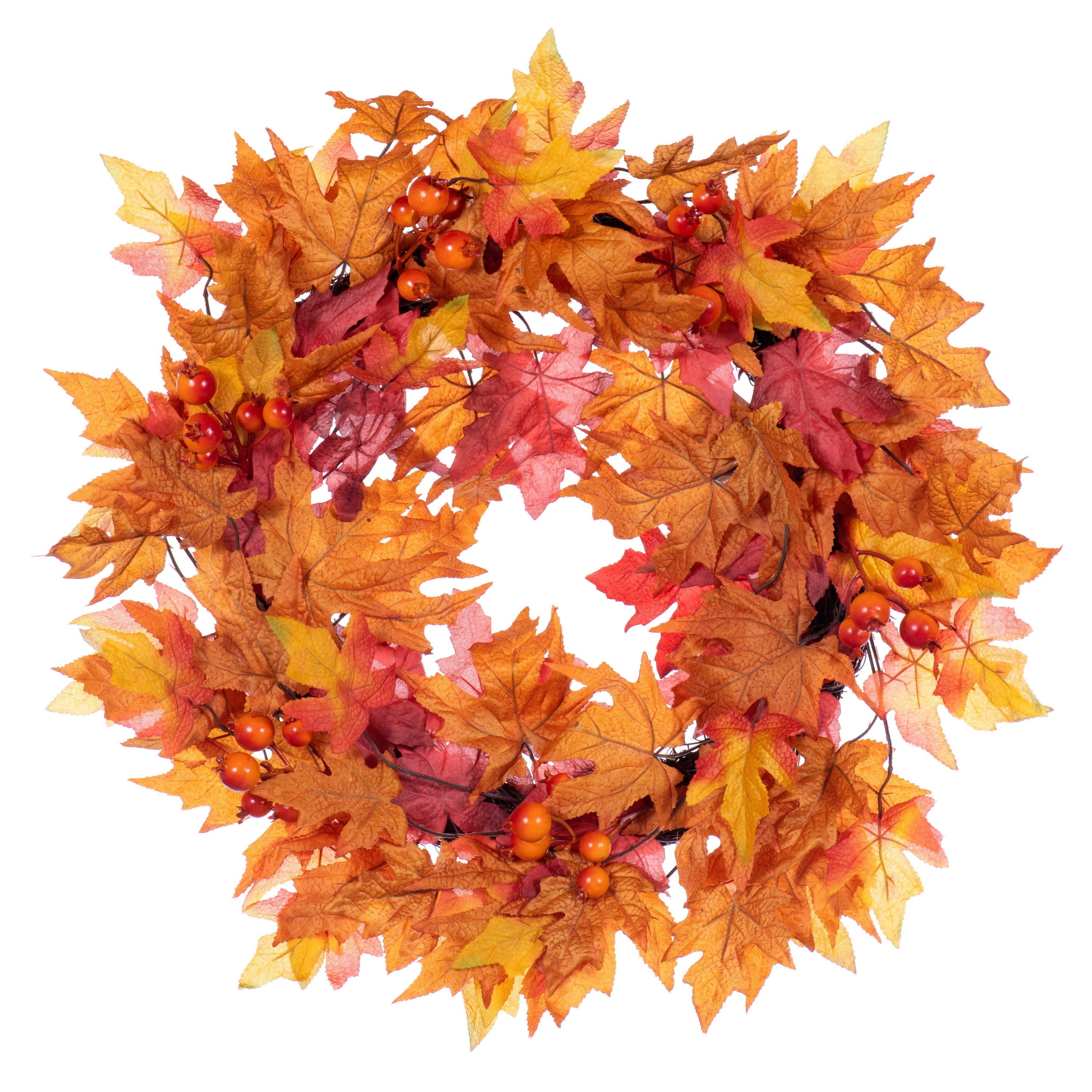 Autumn Maple Leaf 28" Red Fall Artificial Wreath with Berries