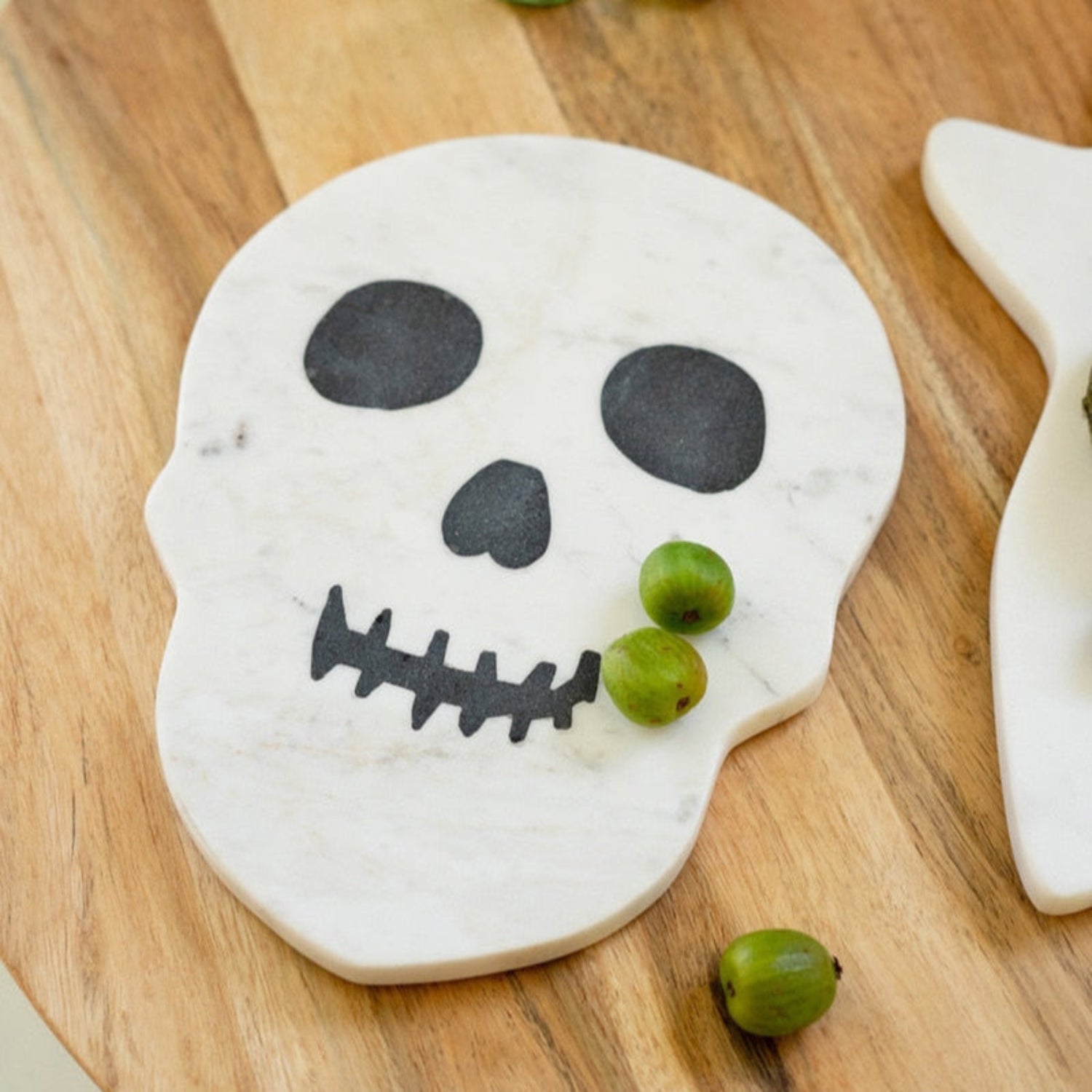 Kalalou 10" White and Black Marble Halloween Skeleton Skull Charcuterie Cheese Board