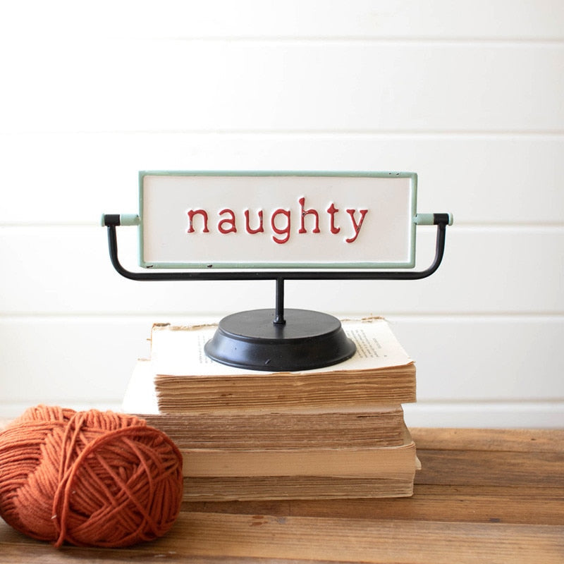 Kalalou Naughty and Nice Enamel Christmas Tabletop Flip Sign