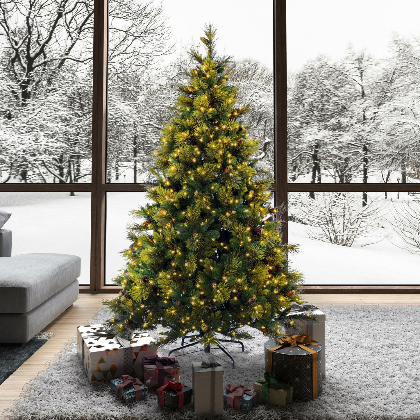 Emerald Mixed Fir 7.5' Artificial Christmas Tree with Warm White LED Clear Dura-lit Mini Lights