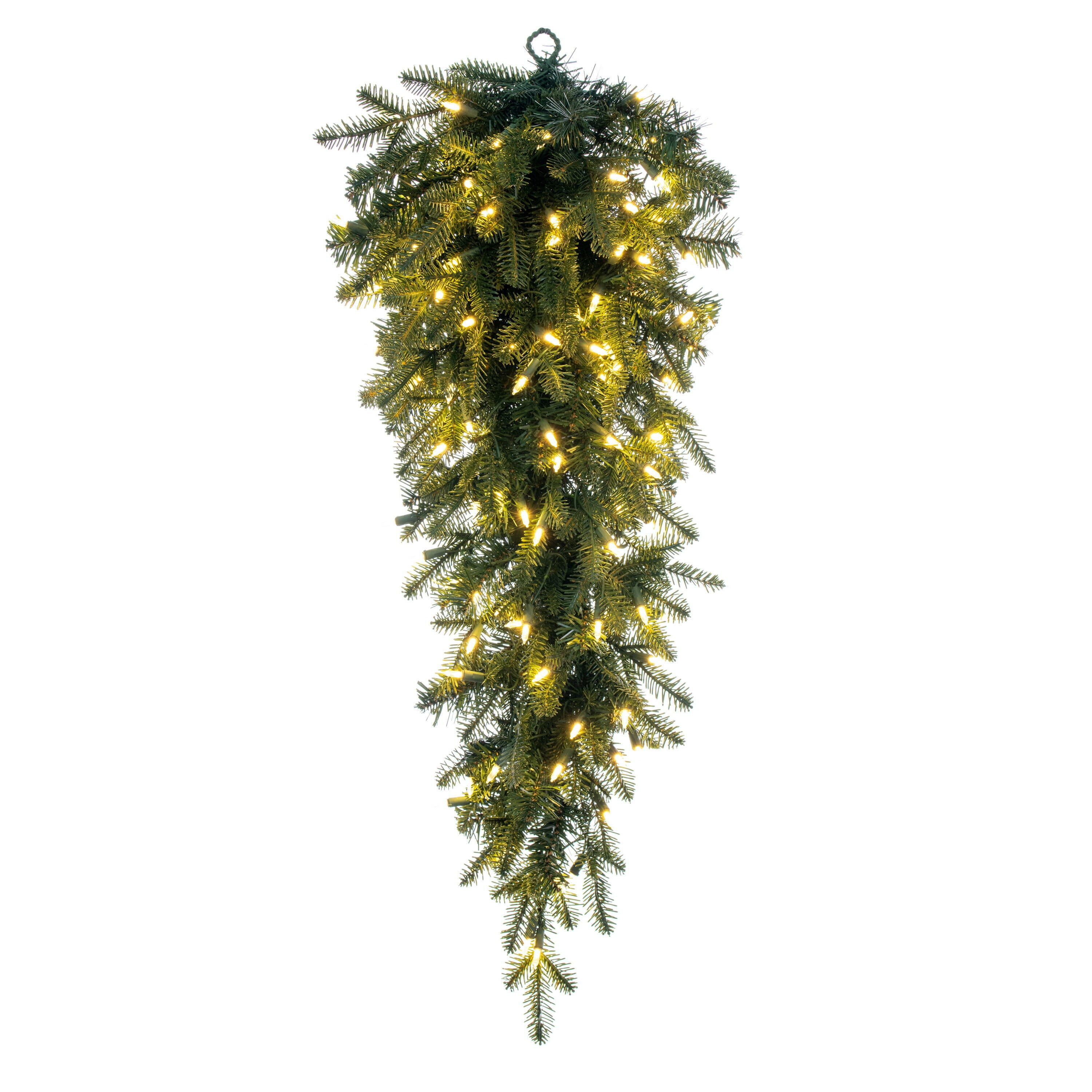 Artificial Christmas swag with lights on a white background