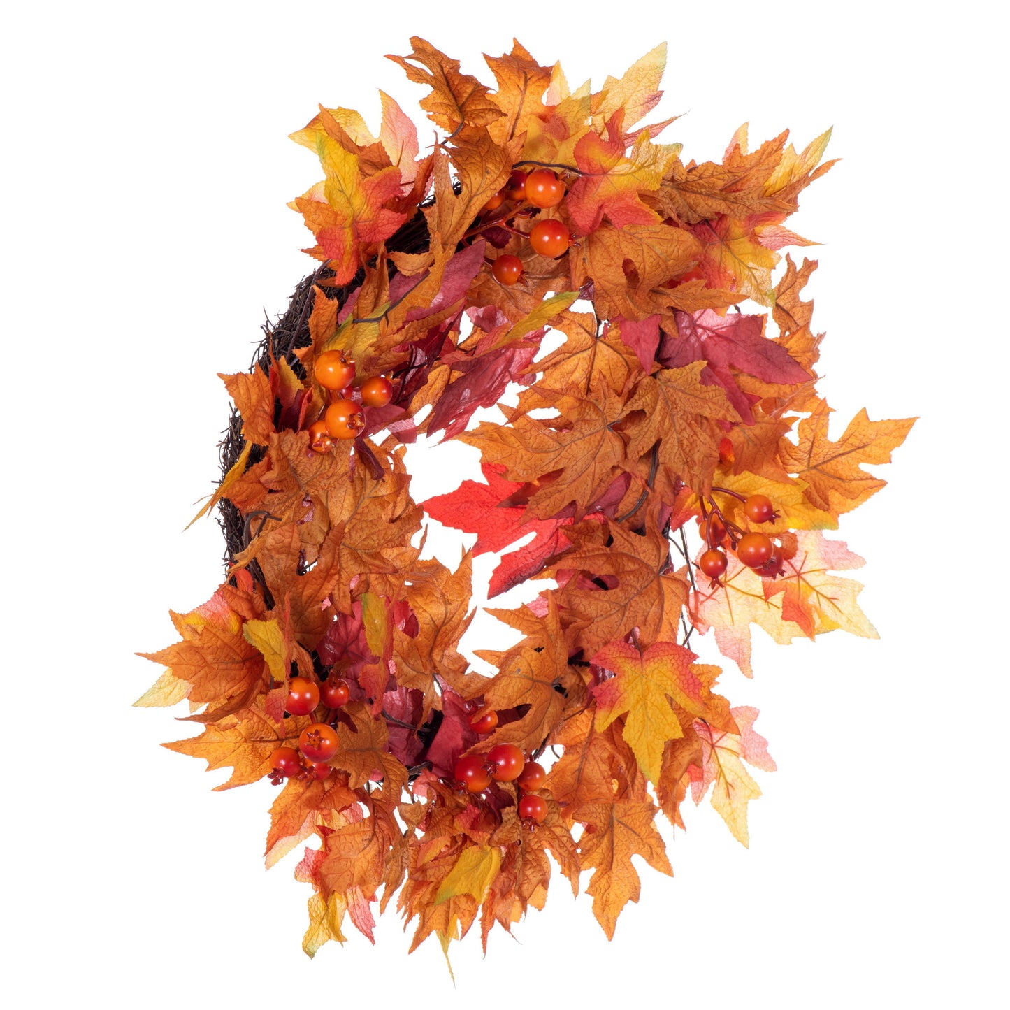 Autumn Maple Leaf 28" Red Fall Artificial Wreath with Berries