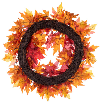Autumn Maple Leaf 28" Red Fall Artificial Wreath with Berries