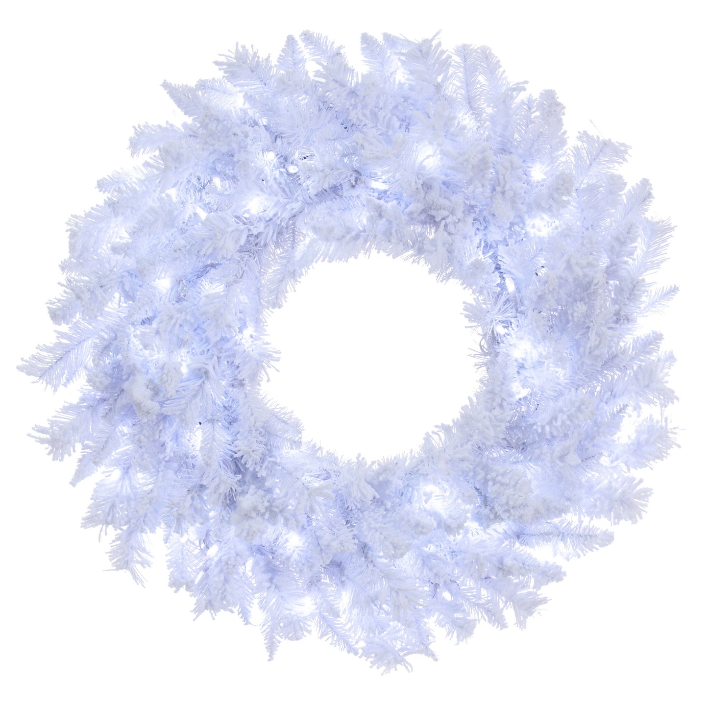 Flocked White Pine 24” Pre-lit Artificial Christmas Wreath with Cool White LED Lights