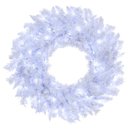 Flocked White Pine 24” Pre-lit Artificial Christmas Wreath with Cool White LED Lights