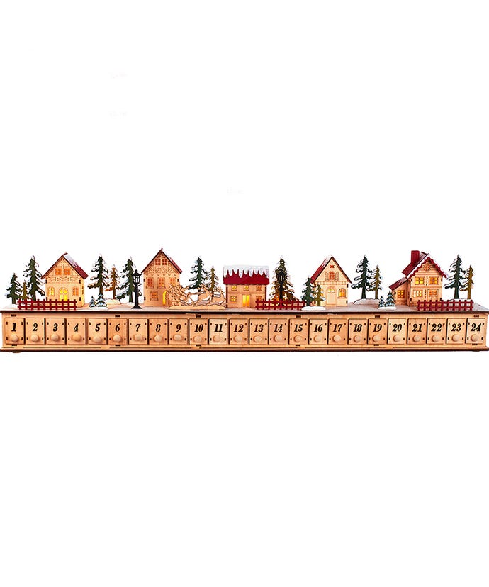 Kurt S. Adler Christmas Village Light-up LED Wooden Advent Calendar, Battery-Operated
