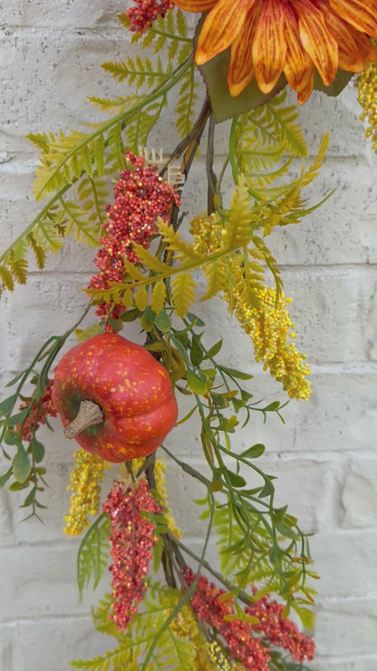 Autumn Golden Hour Harvest 6’ Sunflower Pumpkin Fall Garland by Tinsel Traditions