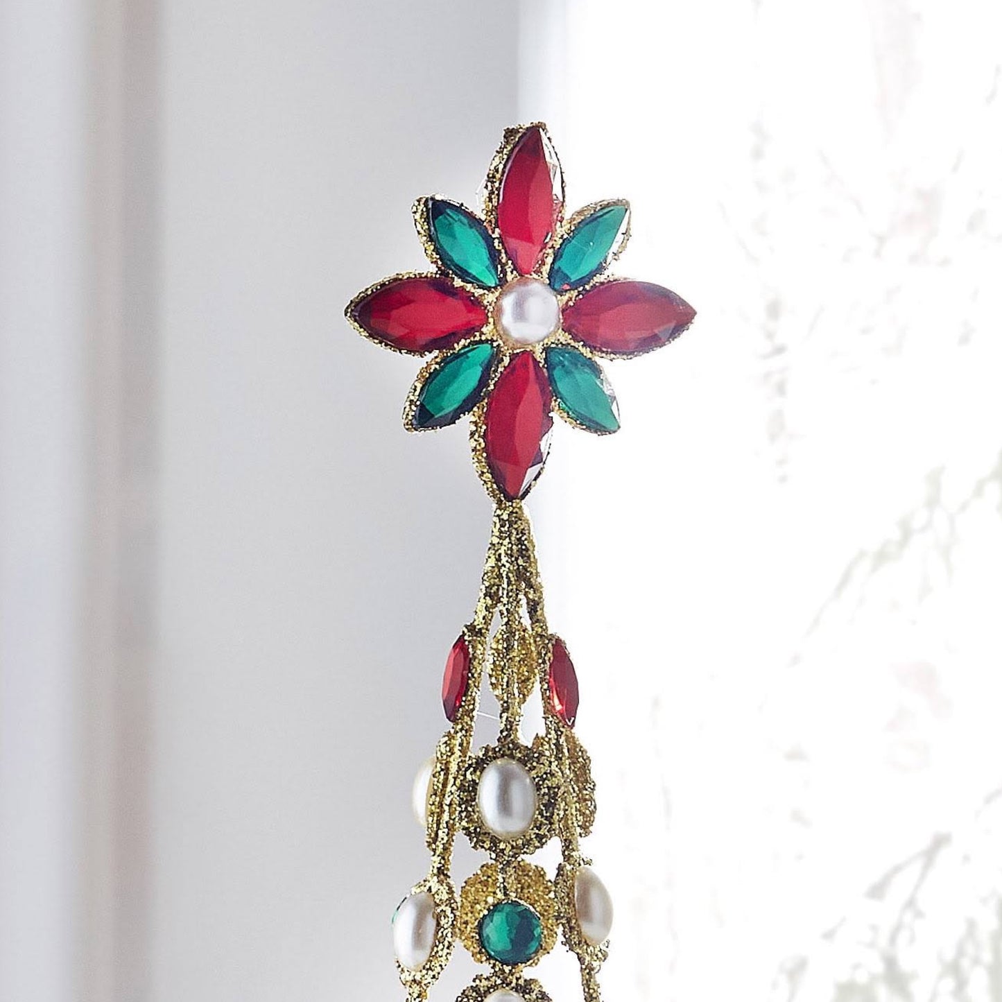 RAZ Imports 19" and 16" Pearl Jeweled Christmas Trees with Gold Glitter Christmas Decoration - Set of 2