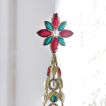 RAZ Imports 19" and 16" Pearl Jeweled Christmas Trees with Gold Glitter Christmas Decoration - Set of 2