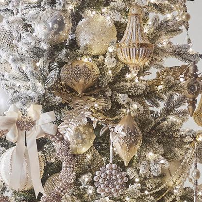RAZ Imports 4" Gold Beaded Rhinestone Glass Christmas Ornaments - Set of 3